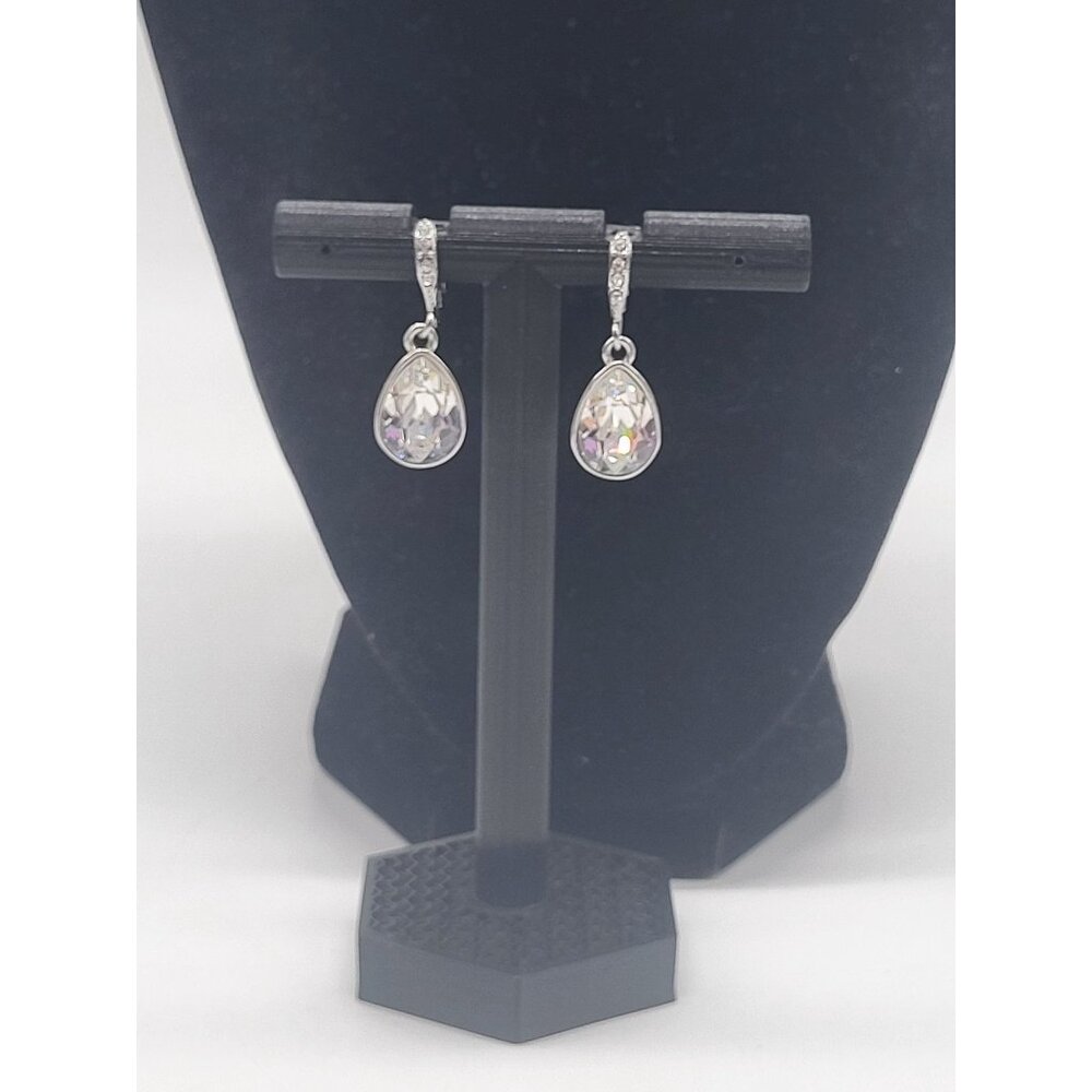 VTG Givenchy Estate Dangle Teardrop Crystal Silver Tone Clip On Earrings - Picture 3 of 6